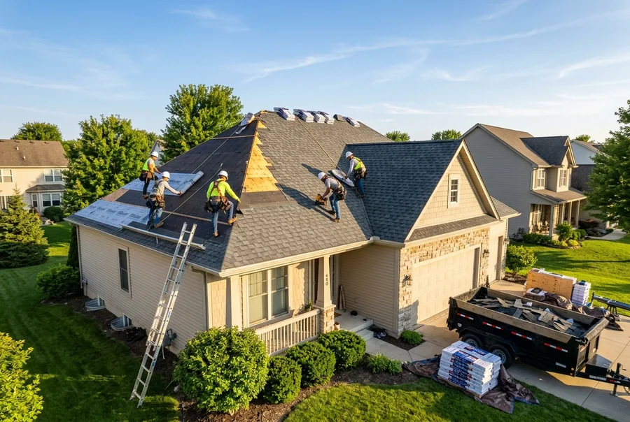Roof & Nail roof replacement in progress in Red Banks